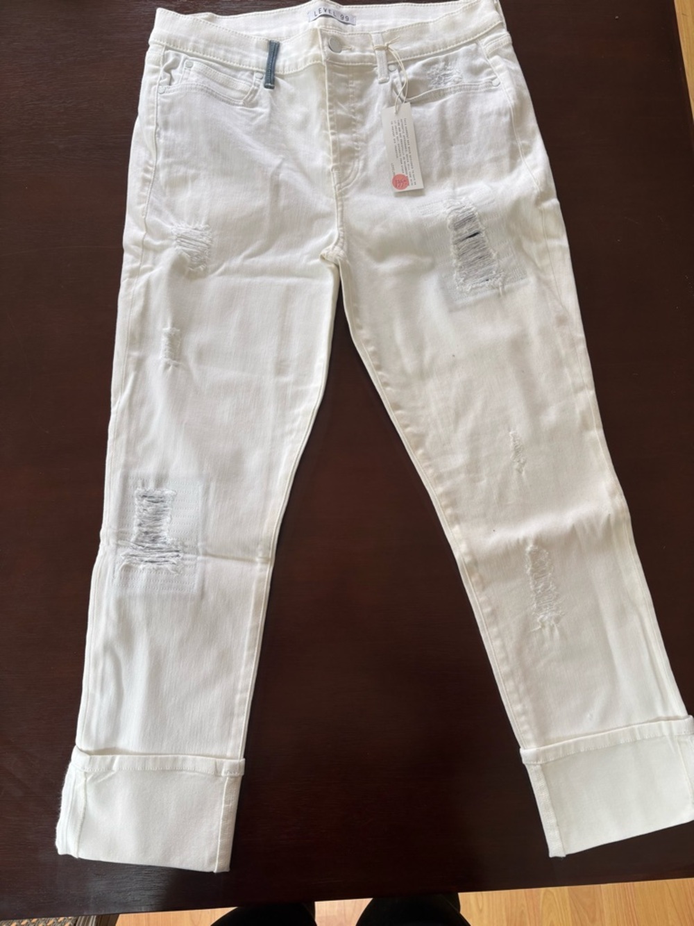 Level 99 White Cropped Distressed Jeans